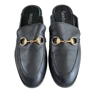 Vaneli Black Leather Slip On Preppy Classic Horsebit Old Money Loafer Mule 8 N